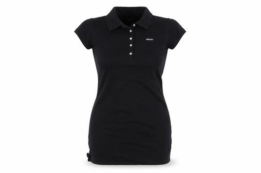 Front view of DKNY Women’s Black Short Sleeve Collared T-Shirt Dress, size S
