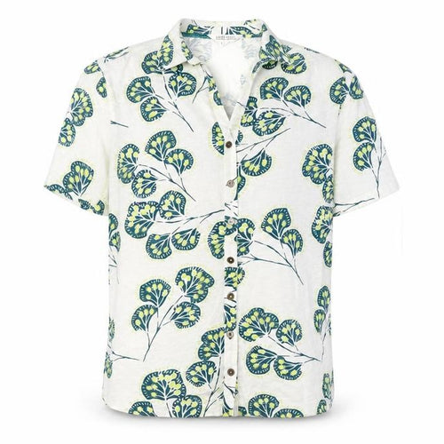 White Stuff Women White Floral Cotton Short Sleeve Button-Up Shirt Size 18