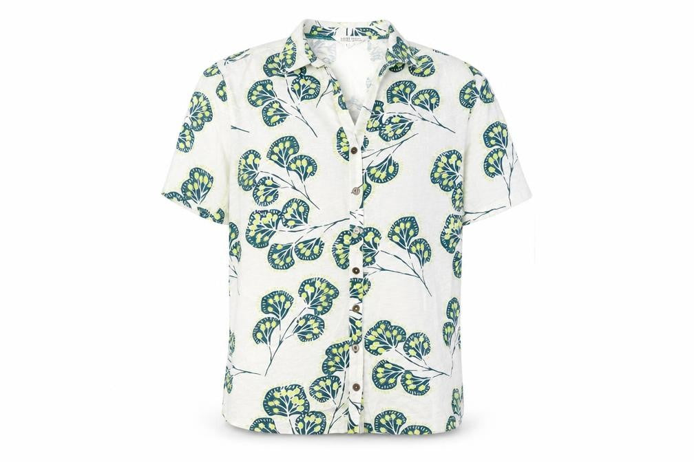 White Stuff Women White Floral Cotton Short Sleeve Button-Up Shirt Size 18