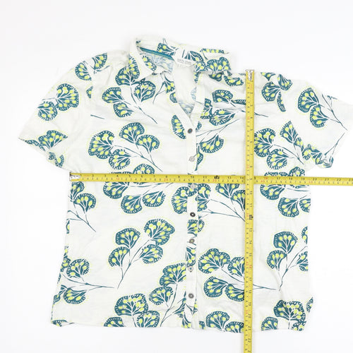 White Stuff Women White Floral Cotton Short Sleeve Button-Up Shirt Size 18