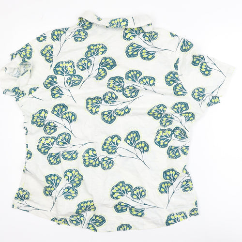 White Stuff Women White Floral Cotton Short Sleeve Button-Up Shirt Size 18
