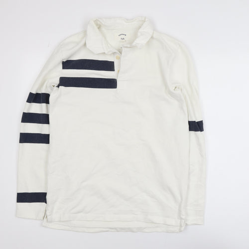 FatFace Folk Men's White Long Sleeve Polo Shirt Size S 100% Cotton