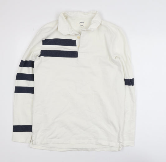 FatFace Folk Men's White Long Sleeve Polo Shirt Size S 100% Cotton