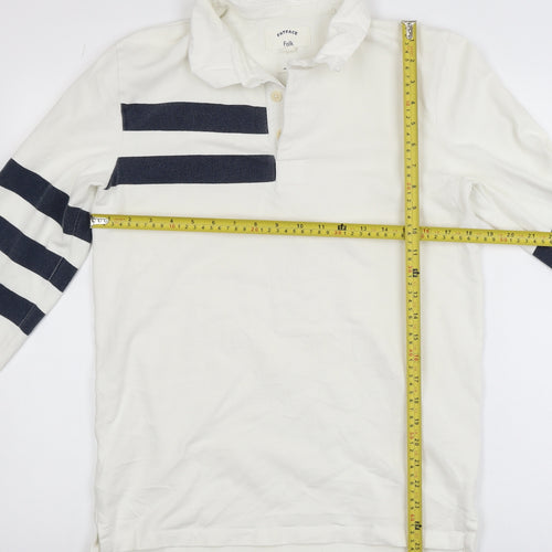 FatFace Folk Men's White Long Sleeve Polo Shirt Size S 100% Cotton
