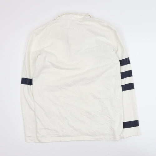 FatFace Folk Men's White Long Sleeve Polo Shirt Size S 100% Cotton