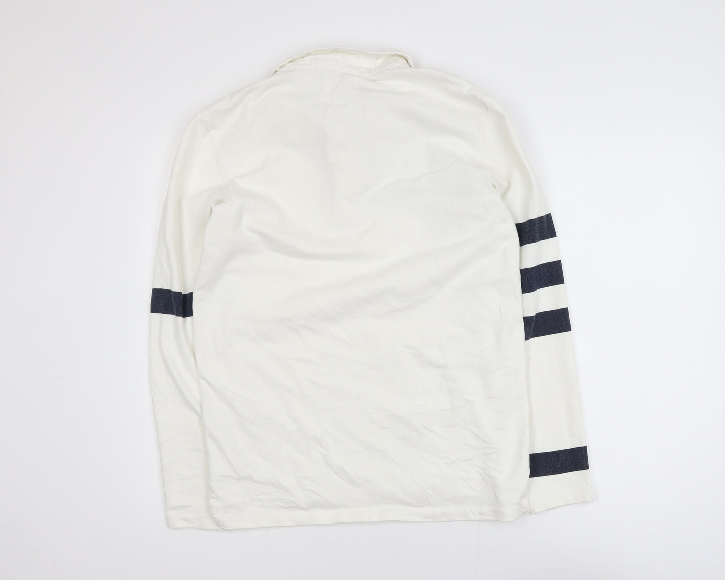 FatFace Folk Men's White Long Sleeve Polo Shirt Size S 100% Cotton