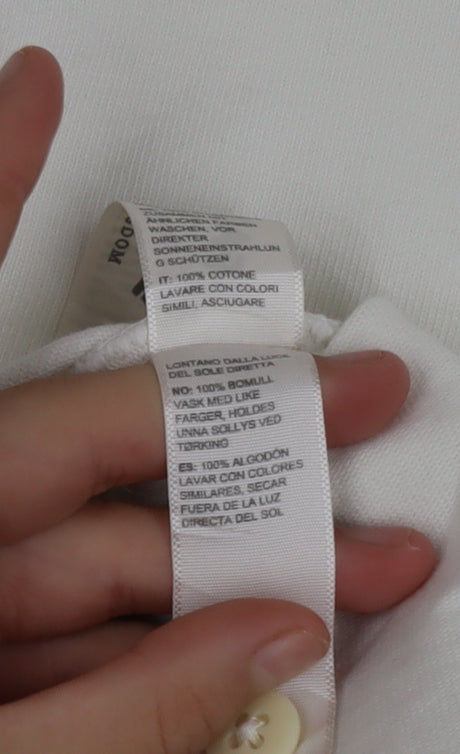FatFace Folk Men's White Long Sleeve Polo Shirt Size S 100% Cotton