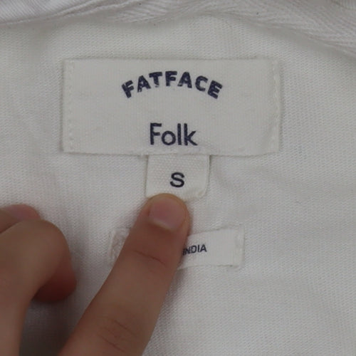FatFace Folk Men's White Long Sleeve Polo Shirt Size S 100% Cotton