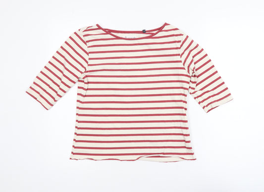 Seasalt Women Red Striped 3/4 Sleeve Cotton Boat Neck T-Shirt Size 10