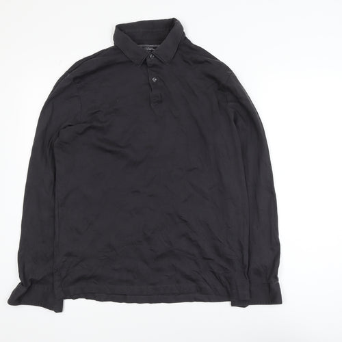 Charles Tyrwhitt Men's Black Long Sleeve Cotton Polo Shirt Medium