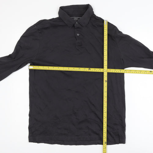 Charles Tyrwhitt Men's Black Long Sleeve Cotton Polo Shirt Medium