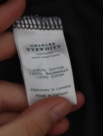 Charles Tyrwhitt Men's Black Long Sleeve Cotton Polo Shirt Medium