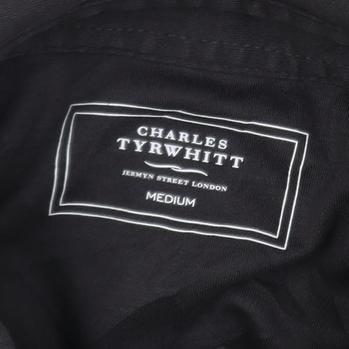 Charles Tyrwhitt Men's Black Long Sleeve Cotton Polo Shirt Medium