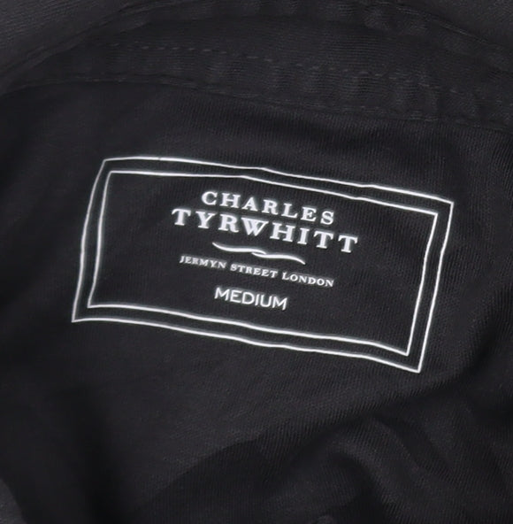 Charles Tyrwhitt Men's Black Long Sleeve Cotton Polo Shirt Medium