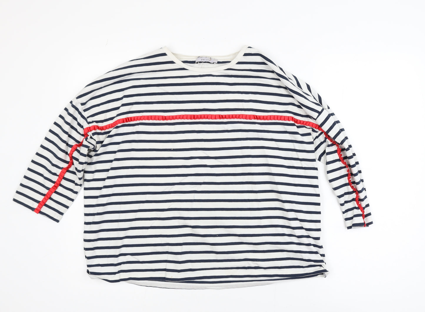 Marks and Spencer Womens Multicoloured Striped 3/4 Sleeve Crew Neck T-Shirt Size 14