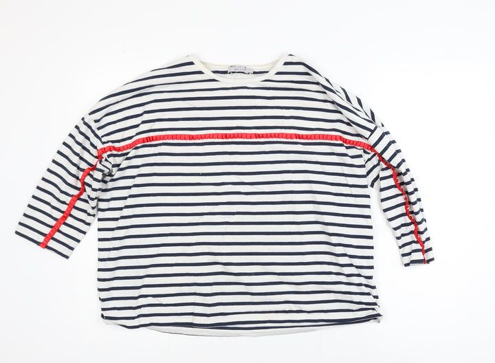 Marks and Spencer Womens Multicoloured Striped 3/4 Sleeve Crew Neck T-Shirt Size 14