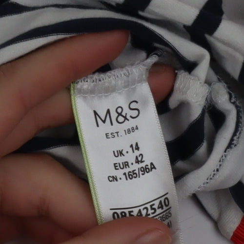Marks and Spencer Womens Multicoloured Striped 3/4 Sleeve Crew Neck T-Shirt Size 14