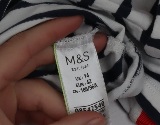 Marks and Spencer Womens Multicoloured Striped 3/4 Sleeve Crew Neck T-Shirt Size 14