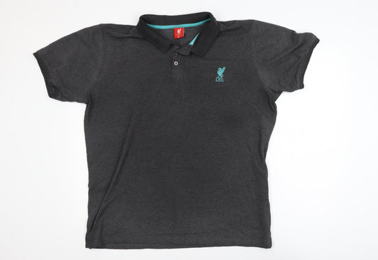 Liverpool FC Men's Dark Grey Polo Shirt XL Cotton Blend Embroidered LFC