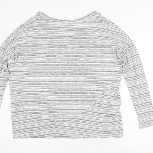 Peruvian Connection Women’s Grey Striped Embroidered Cotton Long Sleeve Top M