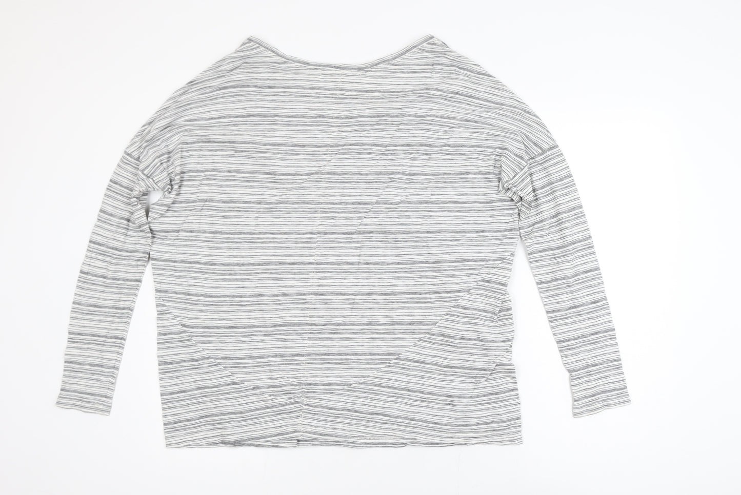 Peruvian Connection Women’s Grey Striped Embroidered Cotton Long Sleeve Top M