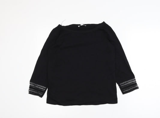 The White Company Women's Black 3/4 Sleeve Modal Cotton Blouse UK 8