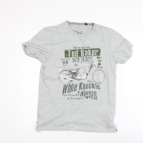 Ted Baker Men's Grey Graphic Motorcycle Print Cotton T-Shirt Size M