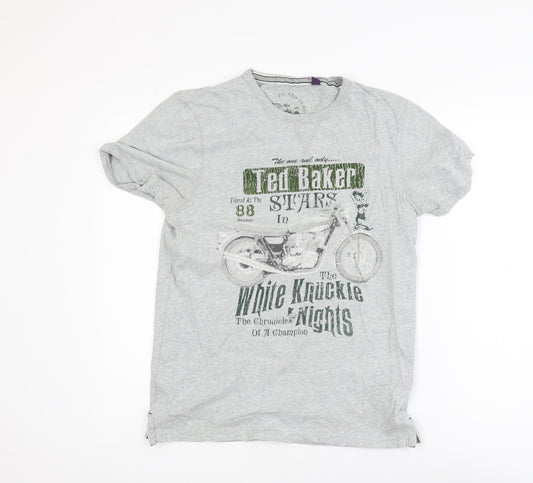 Ted Baker Men's Grey Graphic Motorcycle Print Cotton T-Shirt Size M