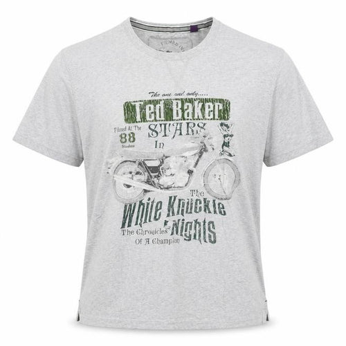 Ted Baker Men's Grey Graphic Motorcycle Print Cotton T-Shirt Size M