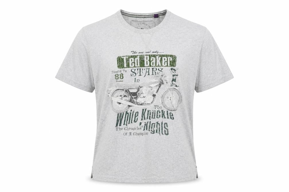 Ted Baker Men's Grey Graphic Motorcycle Print Cotton T-Shirt Size M