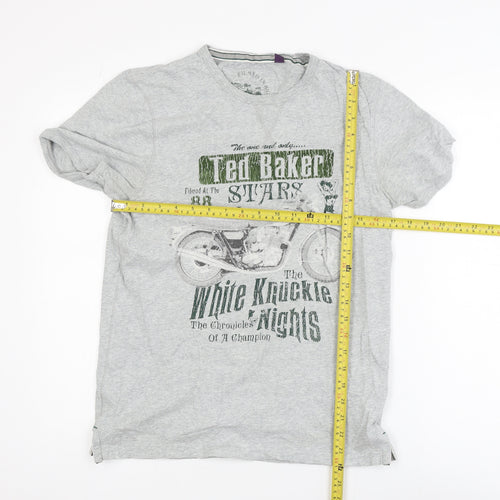 Ted Baker Men's Grey Graphic Motorcycle Print Cotton T-Shirt Size M