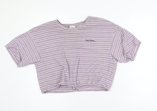 iets frans Womens Purple Striped Cropped T-Shirt Size M