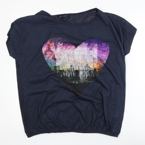 Next Womens Blue New York Heart Graphic T-Shirt Size 16 Polyester