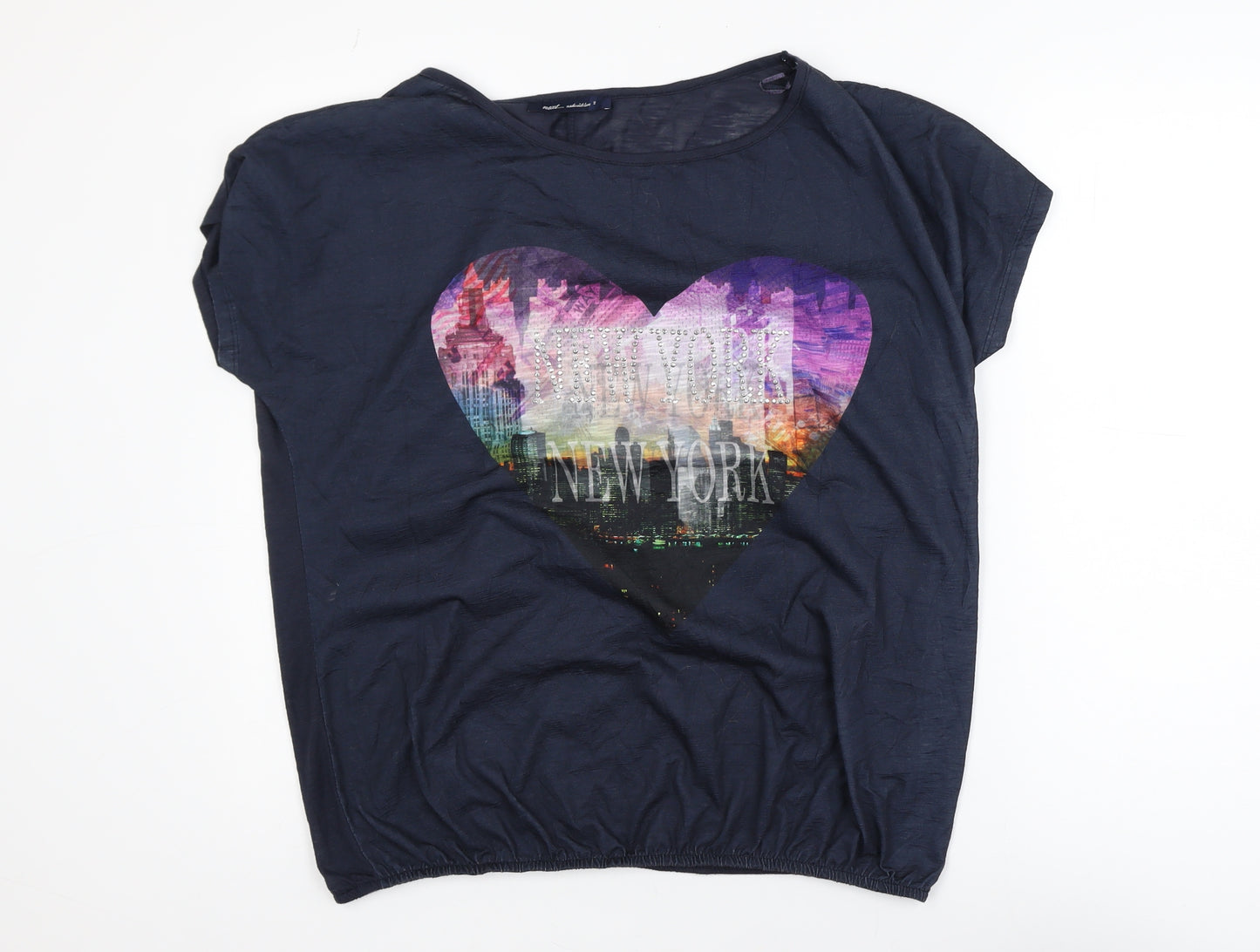 Next Womens Blue New York Heart Graphic T-Shirt Size 16 Polyester