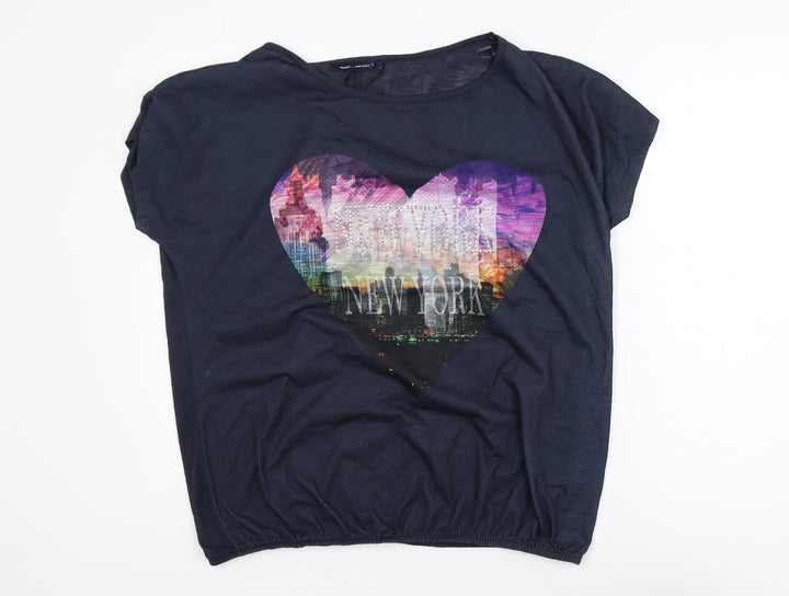 Next Womens Blue New York Heart Graphic T-Shirt Size 16 Polyester