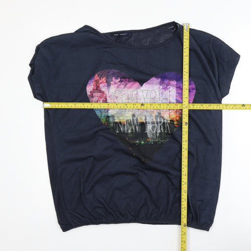 Next Womens Blue New York Heart Graphic T-Shirt Size 16 Polyester