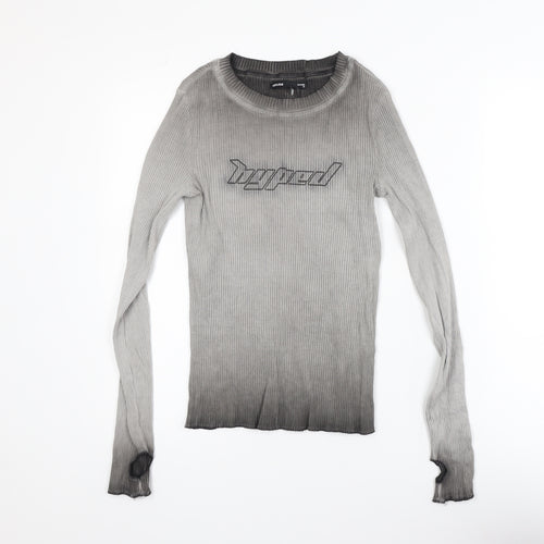 House Womens Grey Slim Fit Long Sleeve Ribbed T-Shirt Size 10