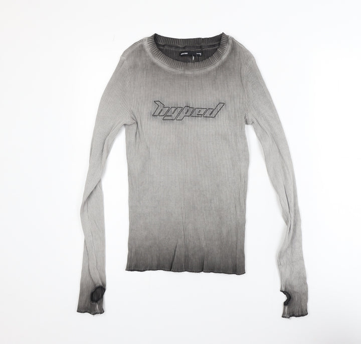 House Womens Grey Slim Fit Long Sleeve Ribbed T-Shirt Size 10