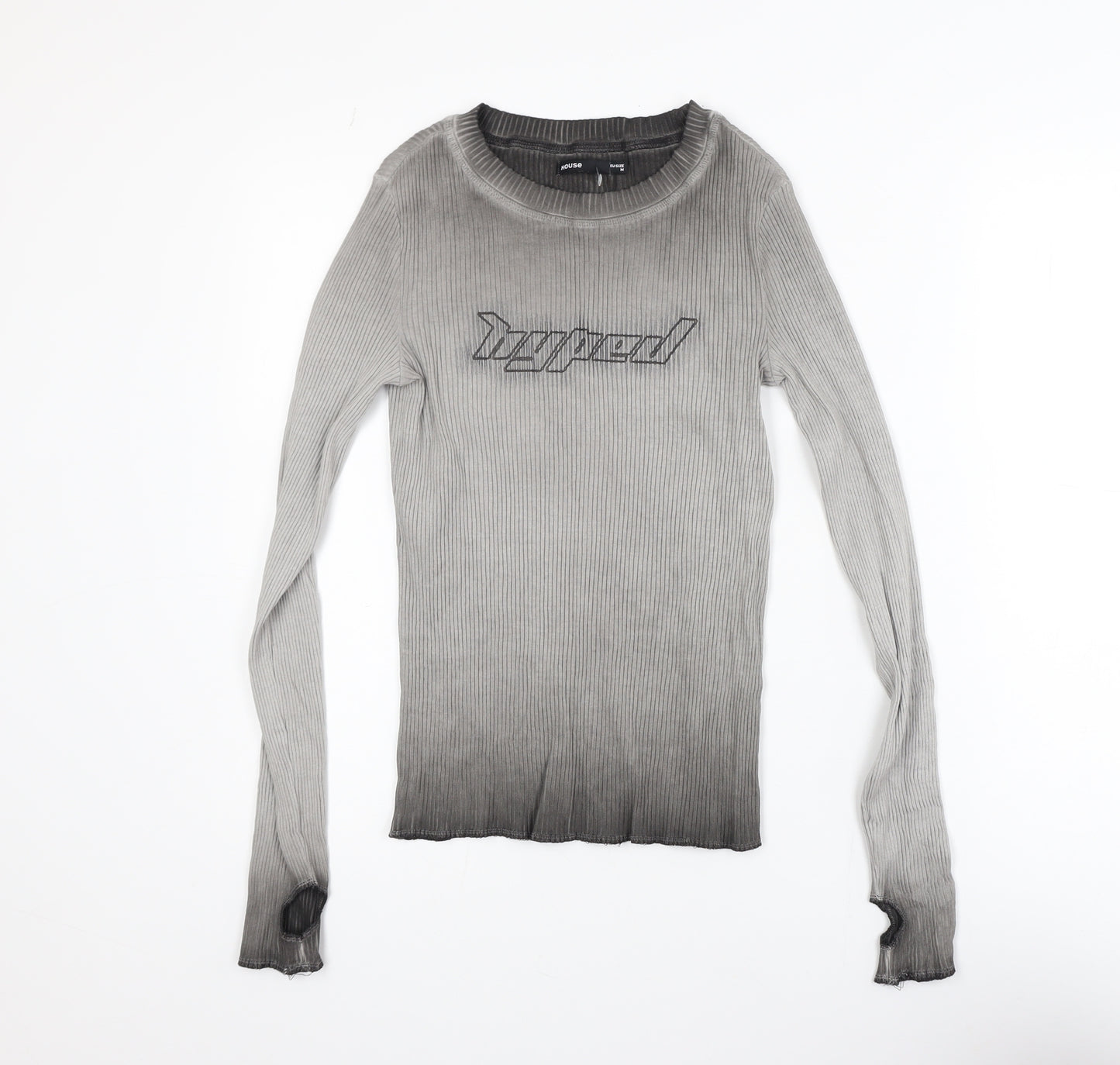 House Womens Grey Slim Fit Long Sleeve Ribbed T-Shirt Size 10