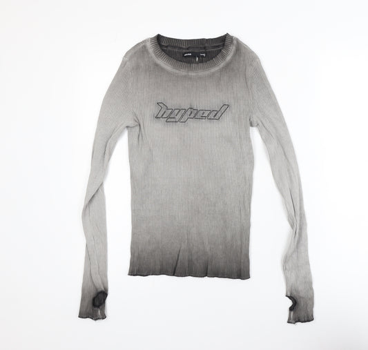 House Womens Grey Slim Fit Long Sleeve Ribbed T-Shirt Size 10