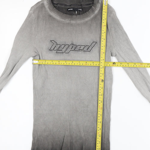 House Womens Grey Slim Fit Long Sleeve Ribbed T-Shirt Size 10