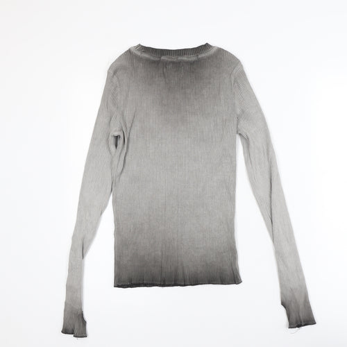 House Womens Grey Slim Fit Long Sleeve Ribbed T-Shirt Size 10
