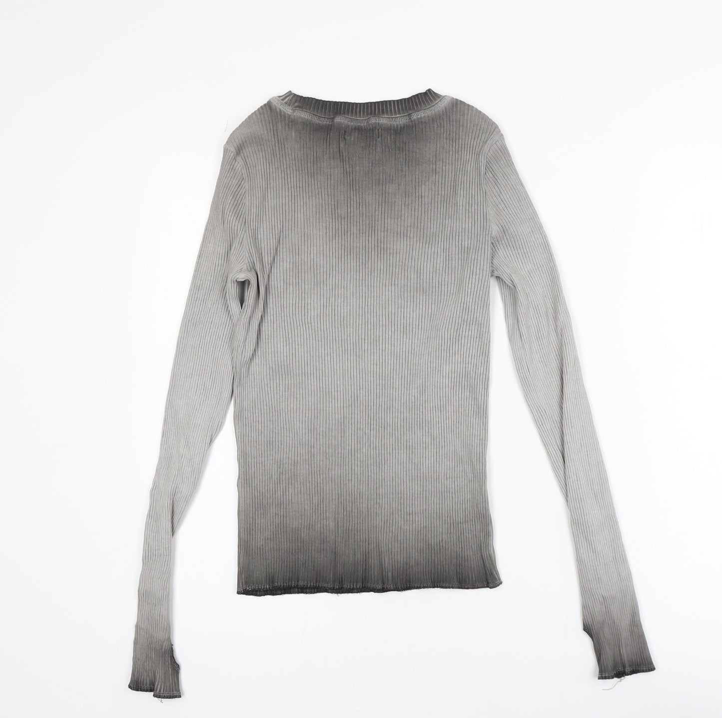 House Womens Grey Slim Fit Long Sleeve Ribbed T-Shirt Size 10