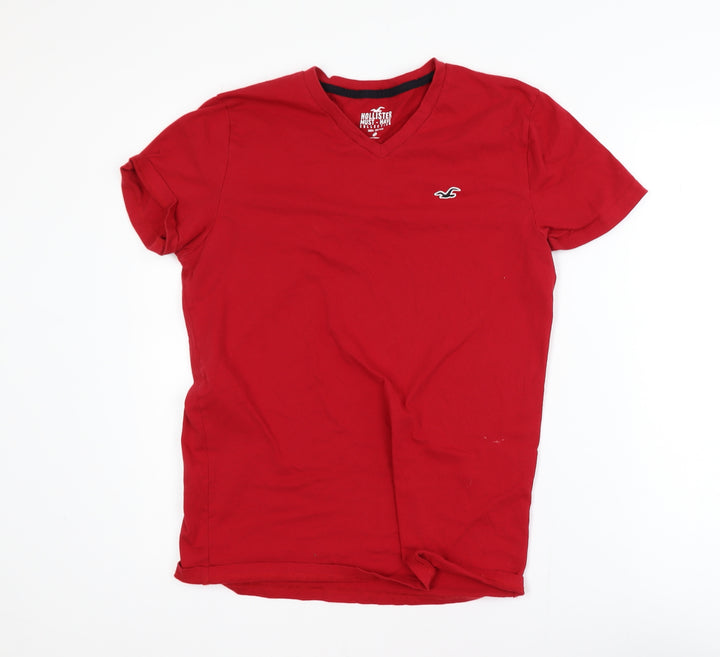 Hollister Men's Red Slim Fit V-Neck Short Sleeve Cotton T-Shirt Size S