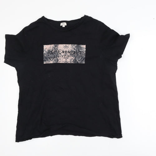 River Island Womens Black Cotton Crew Neck T-Shirt Size 16