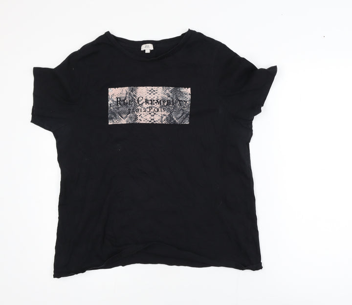 River Island Womens Black Cotton Crew Neck T-Shirt Size 16