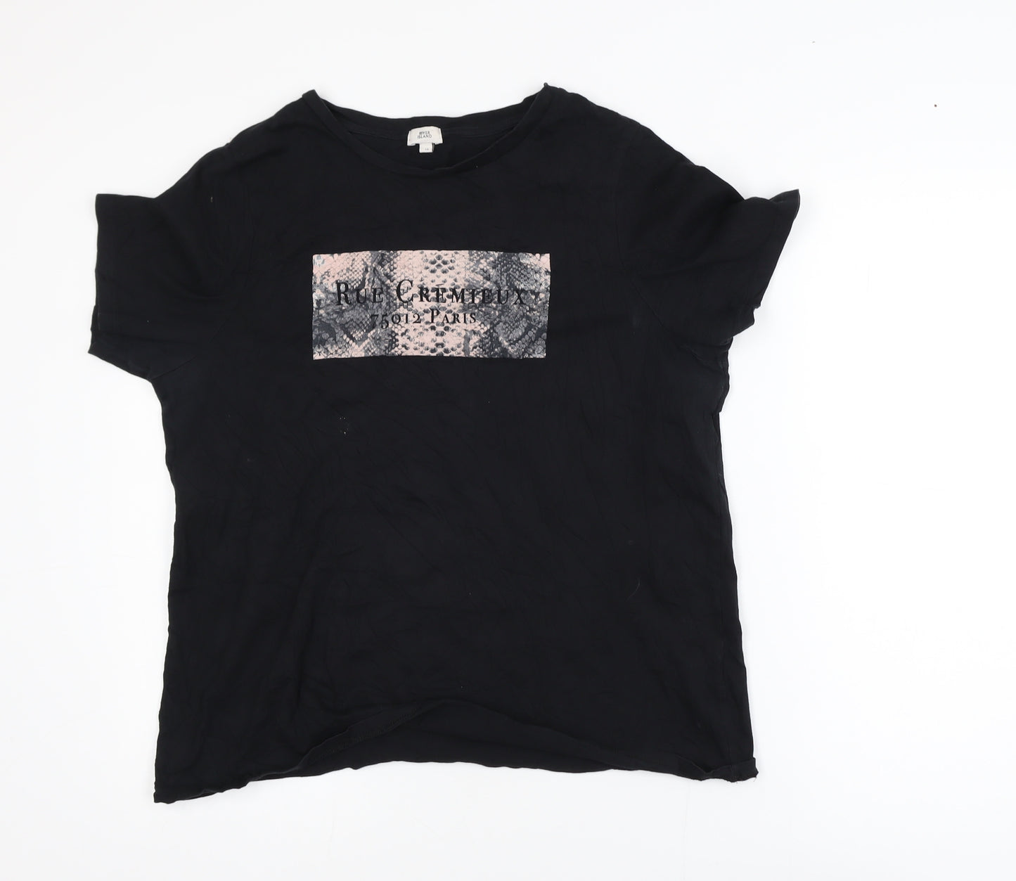 River Island Womens Black Cotton Crew Neck T-Shirt Size 16