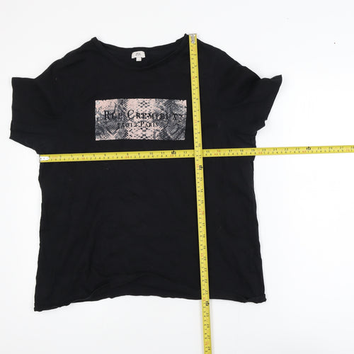 River Island Womens Black Cotton Crew Neck T-Shirt Size 16