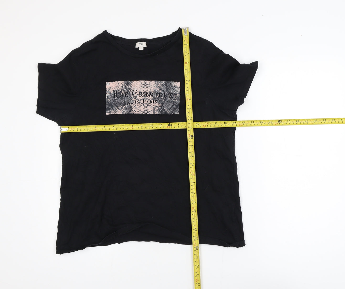 River Island Womens Black Cotton Crew Neck T-Shirt Size 16