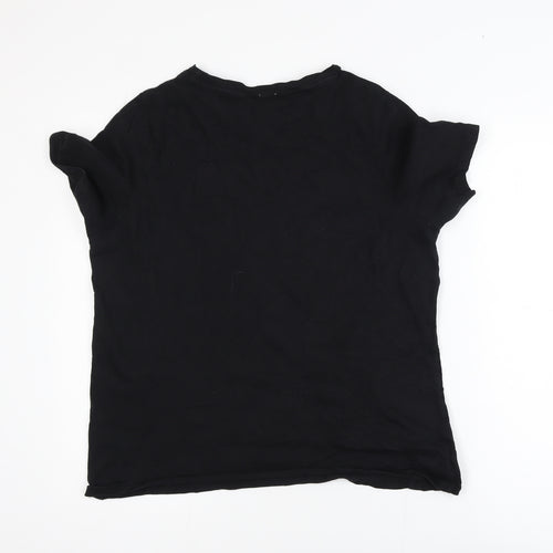 River Island Womens Black Cotton Crew Neck T-Shirt Size 16